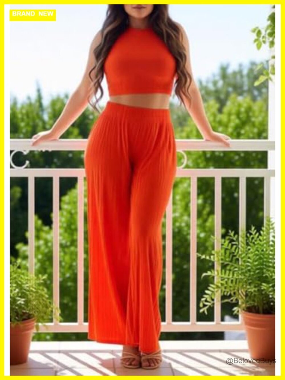 Women's 2 Piece Casual Lounge Set Ribbed Knit Crop Top Pants Tracksuit - Picture 3 of 7